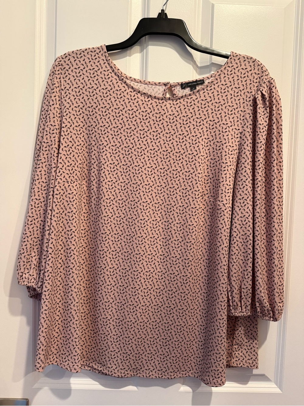 Adrianna Papell Blush Pink Printed Top with Navy Leaf Motif